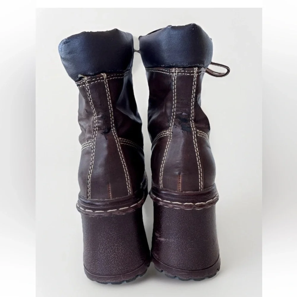Vintage 90s Y2K SODA Brown Faux Chunky Platform Distressed Lace up moto boot 6.5 - Picture 9 of 13